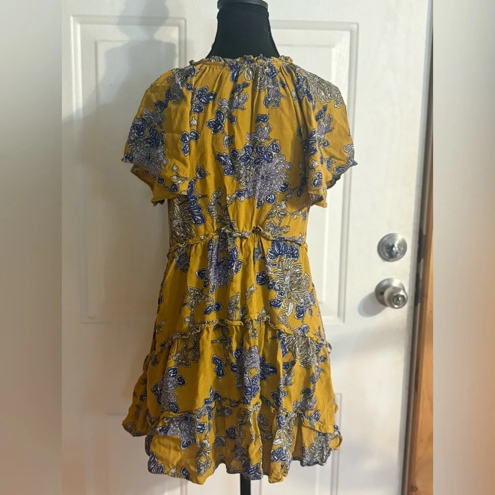 Anthropologie Mustard and Indigo Floral Mini Dress size XS * - Picture 5 of 15